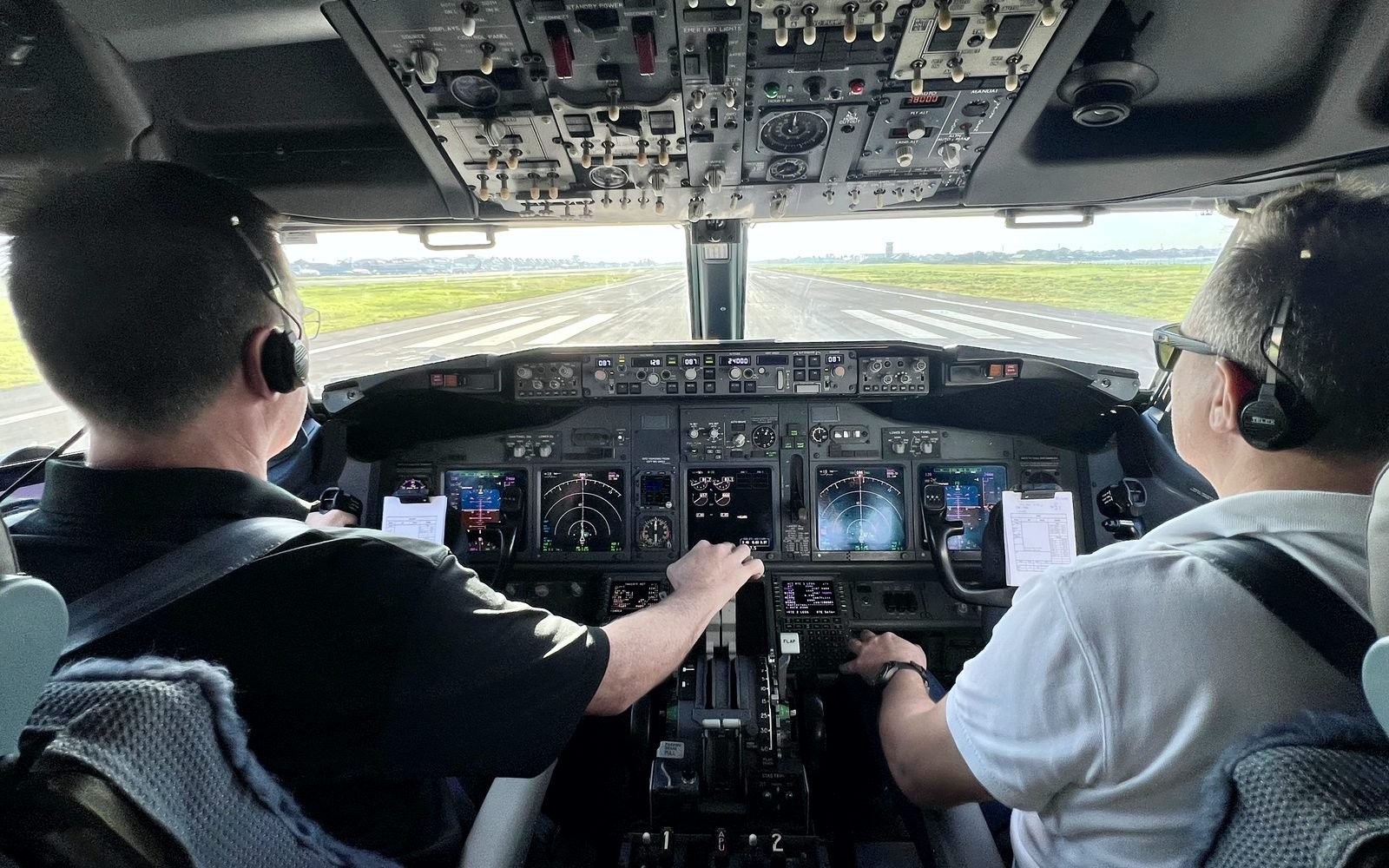 View from the flight deck as the aircraft lines up for take-off